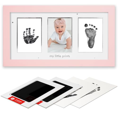 Image of HAMUIERS Baby Hand and Footprint Kit, Newborn Keepsake Frame, Inkless No Mess Clean-Touch Ink Pad for Baby Handprint and Footprint, Perfect Shower Gift for Boys and Girls, Baby Registry, Pink