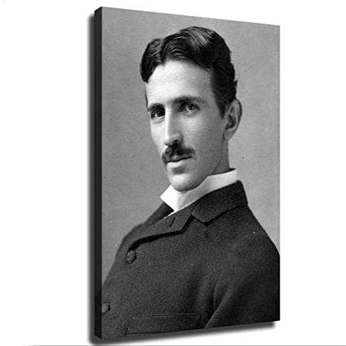 Nikola Tesla Portrait Print Poster Canvas Painting Print Framed Wall Art Modern Classroom Kitchen Bedroom Room Aesthetics Decoration Boys Women Gift (Framed,24X36Inch) #TOP3