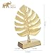 MyGift Brass Tone Metal Palm Leaf Modern Art Sculpture Decor, Monstera Plant Statue - Handcrafted in India