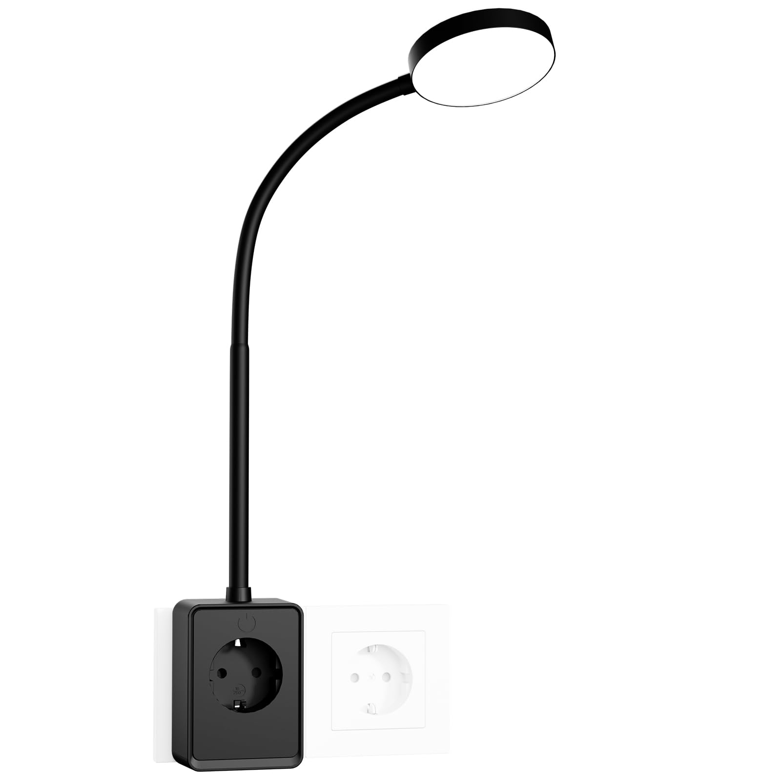 ENUOTEK Lampara de Lectura Aplique de Pared LED Flexible Regulable Negro con Enchufe y Toma de Corriente, Lampara de Mesita de Noche de Pared con Salida USB y Tipo C, 3000K 4000K 6000K, 4.5W 400Lm