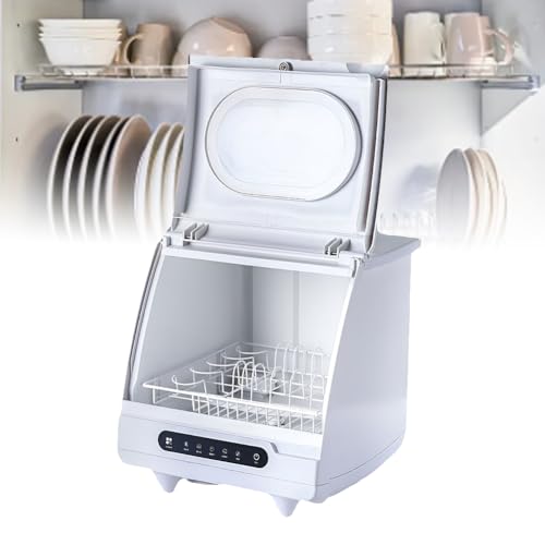 FURLOU Portable Countertop Dishwasher, Mini Table Top Dishwasher, Smart Display Fruit and Vegetable Cleaner, with Drying Function, 5 Programs, for Dishware Fruit Vegetable