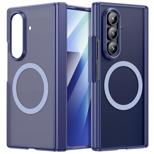 spoovcto für Samsung Galaxy Z Fold 7 Transparente Hülle: Kompatibel mit MagSafe TPU Panzerung Scharnier 9H Bildschirmschutz Schlank Matt Kratzfest Extrastabil Handyhülle für Galaxy Fold7 2025 Blau