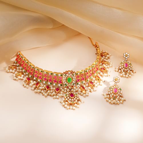 Image of Rubans Choker Set Gold Plated Kundan Traditional Jewellery Gift for Women & Girls