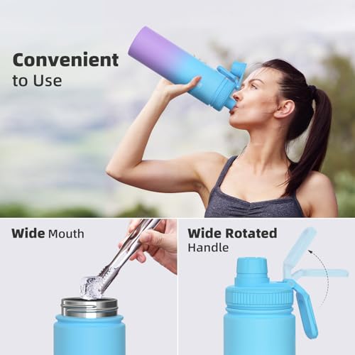 Insulated Water Bottle with Spout Lid, Reusable Stainless Steel Water Bottles with Handle, Leak Proof Sports Water Flask for Gym, Travel, Bike, Camping 22oz(Blue Purple) - Image 5