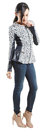 Women's Front Zipper Closure Slim-Fitting Leather Block Peplum Jacket2