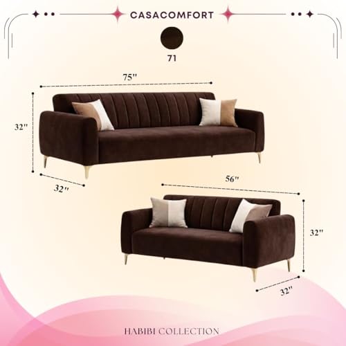 Image of Habibi Rich Velvet Suede 3+2+2 Seater Sofa Set | Spacious Soft Touch Comfort Seating | 7 Person Seating | Modern Living Room Sofa Set (Dark Brown)