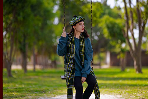 Image of Scottish Tam O' Shanter Hat Tartan Bonnet Pom Pom Wool Flat Cap One Size
