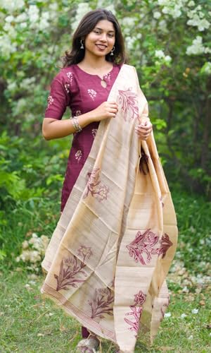 Image of Sun Fashion And Lifestyle Kurta Sets for Woman | Kurti Set | Women's 3 Piece Kurta Pant Dupatta Set | Chanderi Silk Kurta Woman | Elegant Suit for Women | Dupatta