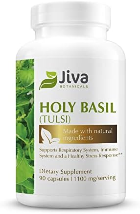 Jiva Botanicals Holy Basil Capsules - Premium Tulsi Holy Basil Supplement - Organic Holy Basil Extract Capsules with Tulsi Powder - Ayurvedic Herb Alternative to Holy Basil Tincture -90 Vegan Capsules
