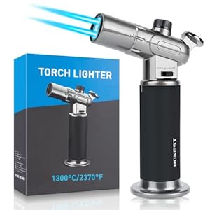 WATSABRO Dubbele flambeerbrander butaan gasbrander voor de keukenbranders thuis keuken zwart crème brûlé soldeerbrander voor doe-het-zelf, gebak, desserts, hard solderen, solderen, camping (butaan is niet inbegrepen)