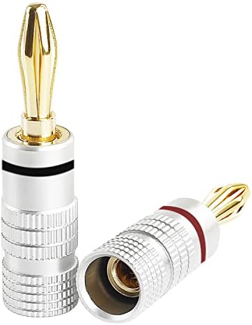 8PCS 24K Gold Plated Banana Cable Plugs, Audio Jack Connector, Double Screw Lock, Speaker Cable Connector for Amplifier, HiFi, Receiver (4 Black and 4 Red)