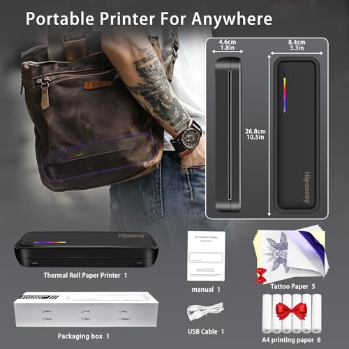 Image of Portable Wireless Thermal Printer for Home & Travel - Mini Bluetooth Inkless Printer Compatible with 8.5 inchx11 inch US Letter & A4 Size- Works with iOS, Android & Laptops - Ideal for Tattoos, Office(Black)