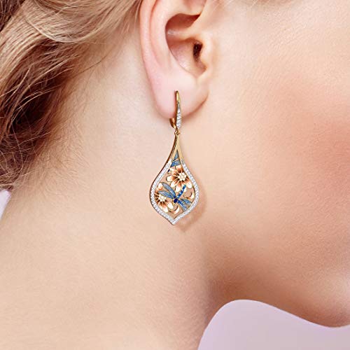 Santuzza 925 Sterling Silver Cubic Zirconia Flower & Dragonfly Enamel Earrings for Women4