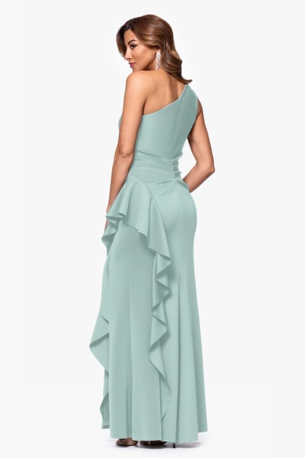 Xscape Womens Long Stretch Illusion Sleeve Mock Neck Dress - Image 2