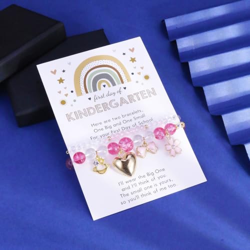 Image of First Day of Kindergarten Bracelets,First Day of School Bracelets for Mom and Daughter,Back to School Bracelet Pre-K Matching Heart Wish Adjustable Bracelet
