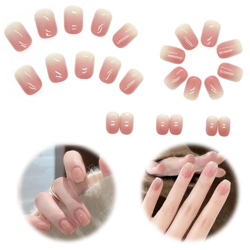 24 Piezas Uñas Postizas Francesas, Uñas Postizas Artificiales Cuadradas, 12 Tamaños Press on Nails