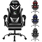 Czlolo Silla Gaming con Masajeador, Silla de Estilo Racing Ergonómica Reclinable con Reposapiés y Reposabrazos Acolchados,Respaldo Alto y Cervical, Ruedas 360°, para Adultos y niños,Blanco
