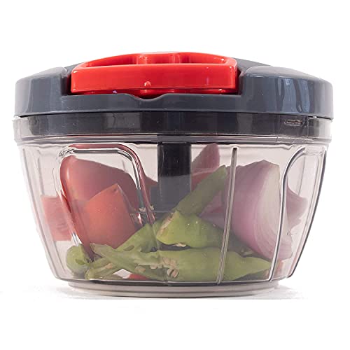 ICON Kitchen Plastic Vegetable Chopper Cutter | Mini Handy and Compact Cutter with 3 Blades for Chopping Vegetables and Fruits for Your Kitchen (450 ml _Grey)