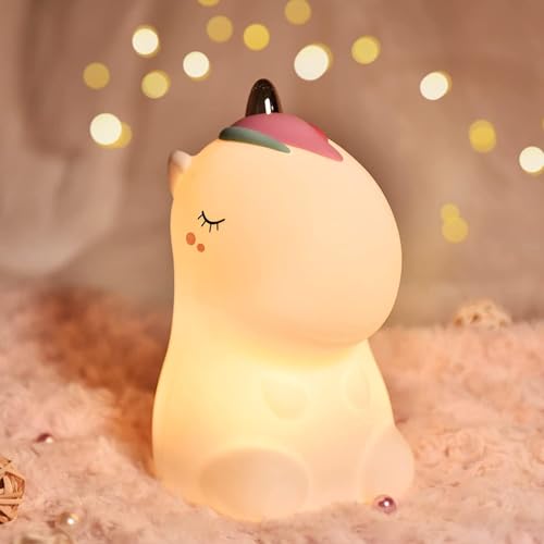Image of Desidiya Silicone Unicorn Night Light Rechargeable Led Lamp with 7-Color Breathing Modes, Touch Sensor Control- Perfect Decoration for Kids Bedroom Decor, Gifts Baby, Children, (White)