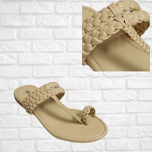 Image of Women's Round Toe Flats Sandal | Hand Braided Toe Ring Sandals | Dailywear Slippers Under 500 | Open Toe Kolhpauri Style chappal for Ethnic and Casual Occassions.