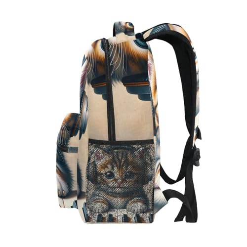 Girls Backpack, Cute Kitten Piano Cat Travel Back Pack, Kids Back to School Essentials, Ideal for Ages 6–144