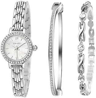 Clastyle Watch and Bracelet Set for Women Rhinestone Slim Ladies Wrist Watch Set Mother of Pearl Ladies Bangle Watches Jewellery and Watches Gift Set