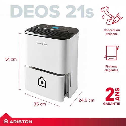 Ariston Deos 21S NET WiFi Déshumidificateur Portable Haut de gamme avec Réservoir Contrôle Électronique du niveau dHumidité Silencieux - vue 5