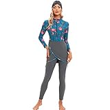 Bikini Set with Cover Up, Clothes for Muslim, Full Body Cover Suit, Zip up Bodysuit for Women Long Sleeve Burkinis Hijab Muslim Swim Dress Tops Pants Swim Cap Wetsuit Bathing Suits Gray 2XL