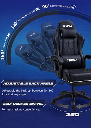 Image of Ergonomic Gaming Chair with Adjustable Recline, Footrest & Lumbar Support - High-Back PU Leather Office & Gaming Chair for Home, Work & Gaming