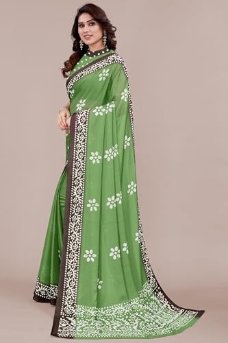 Image of MIRCHI FASHION Saree for Woman Chiffon Batik Printed | Lightweight Daily Wear Women's Office Sari with Blouse Piece (Available in 40 Colours)
