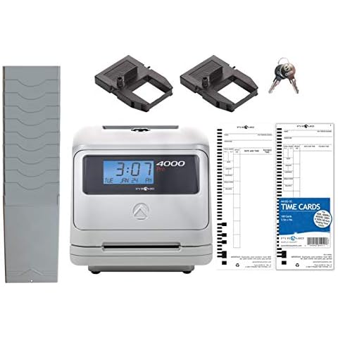 Pyramid Time Systems - Model 4000 Pro Auto Totaling Time Clock [ 4000PROK ] for Small Business, Bundle Includes: 125 Time Cards,2 Ink Ribbon cartridges, 1 Ten Time Card Rack, 2 Security Keys Cover