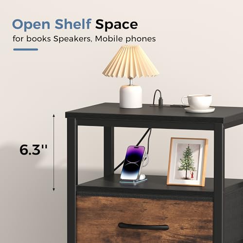 OLIXIS Nightstand with Charging Station, Beside Table with Fabric Drawer by OLIXIS - Used condition - Image 6