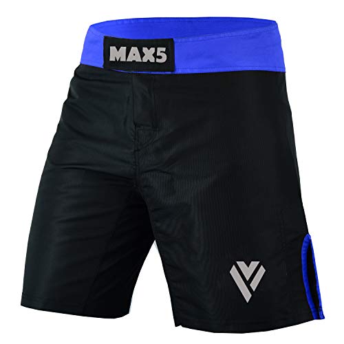 MAX5 MMA BJJ Mixed Martial Arts Shorts Cross Training Muay Thai Workout Shorts (Blue, X-Large)