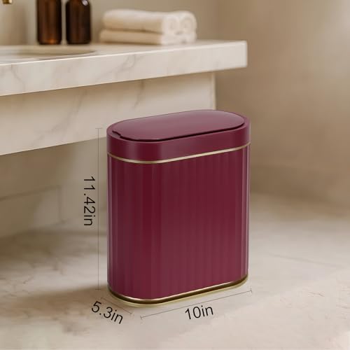 Image of ELPHECO 2 Gallon Sensor Trash Can - Motion Sensor Bathroom Garbage Can with Lid, Automatic IPX5 Waterproof Trash Bin, Slim Garbage Bin for Bathroom, Office, Bedroom, Living Room, Burgundy Gold