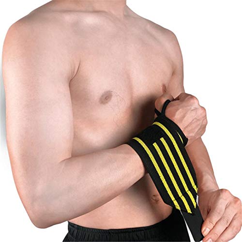 AIRMOOD 1pc Unisexe Polyester Fitness Poignet élastique Wraps Sport Bandage Gants Gym Haltérophilie Culturisme Poignet Soutien Bandes Main,Jaune Cover