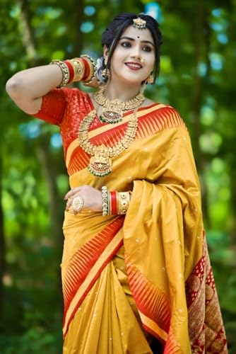 Image of NEW COLLECTION Women's Odisha Handloom Sambalpuri Pata Saree Temple Border Pasapalli Bomkai Buti Boyanika Design Saree Banarasi Soft Papa Silk Simple Ethnic Orissa Sari with Blouse Piece