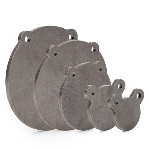 Ash & Ember Set of 5 3/8' Thick AR500 Steel Plate Gong Shooting Targets, Laser-Cut Raw Steel 3' 4' 6' 8' 10' Dia. Swing Paddles, Gong Shooting Target, Instant Feedback, DIY Target Tree Accessory