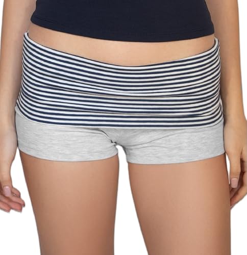 Image of KMBANGI Womens Fold Over Shorts Elastic Waist Y2k Lounge Shorts Foldover Cute Pajama Micro Bottoms Mini Shorts Sleepwear