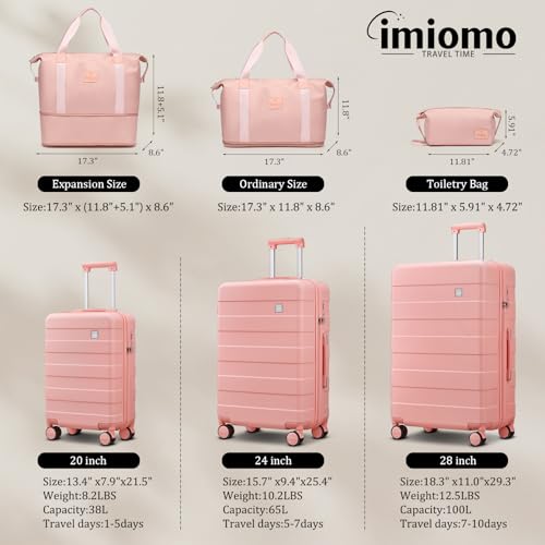 Image of imiomo 28 IN Large Luggage, Suitcase with Spinner Wheels, Hardside 3PCS Set Lightweight Rolling Travel Luggage with TSA Lock(28 inch /Pink)