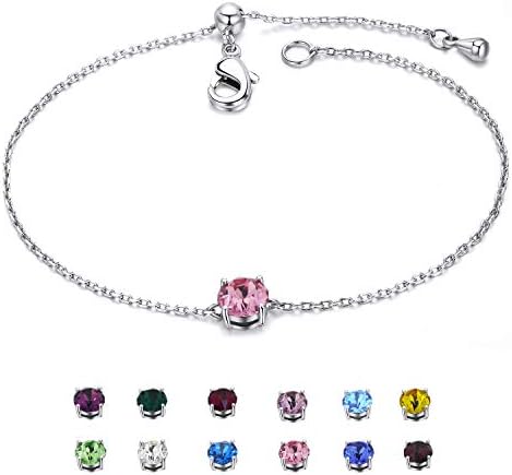 EGOO&YAMEE Silver October Birthstone Bracelet White Gold Plated Copper Cz Crystal Adjustable Bangle Gifts for Women and Girls (12 Color)