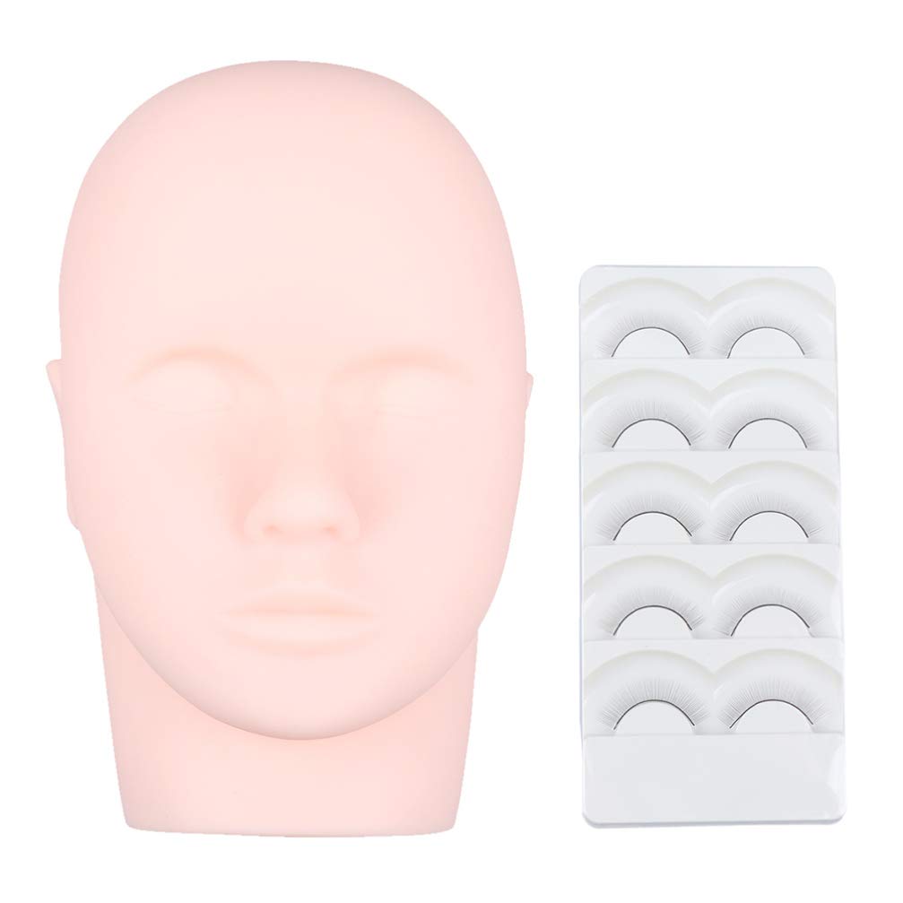 Lurrose Practice Training Head Beauty Star Makeup Cosmetology Mannequin Head Doll Eyelashes Extension Face Makeup Practice with 2 Sets 8mm Practice Lashes