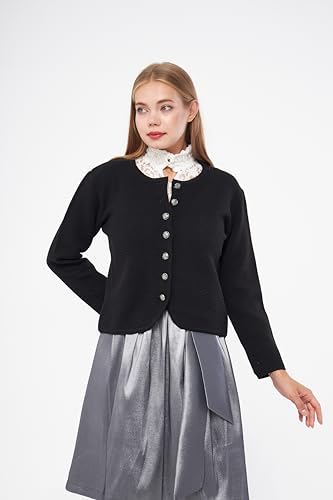 Lifos Damen Trachtenjacke - Dirndljacke Kurze Trachten Strickjacke (Schwarz, 42)