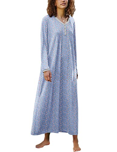 Ekouaer Women Winter Nightgown Long Sleeve Night Shirt Dress Henley Full Length Sleepshirt Chemise Blue Xxlarge #TOP3