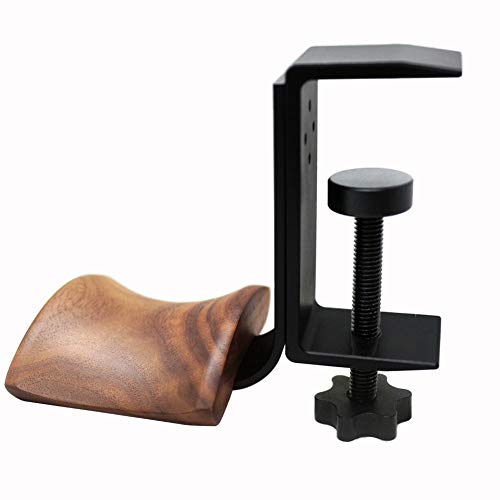 KiaoTime Clamp Type Headphone Holder Stand Hanger Bracket Wood Headphone Headset Hanger Holder Clamp Rack Hook Under Desk Table Headphone Hanger Holder, Universal Fit (Dark Brown & Black)