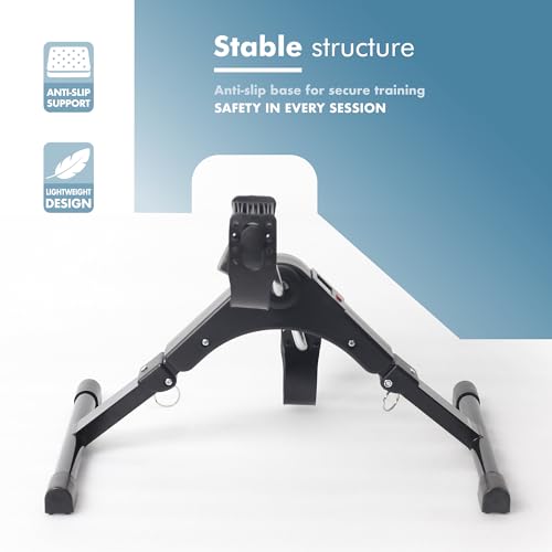 PORTENTUM Pedal exerciser for elderly – Foldable – LCD display 5 functions – Compact arm and leg trainer with adjustable resistance – Portable design ideal for home use as a mini exercise bike - Image 4