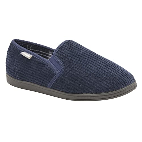 Image of Northern Originals Mens Corduroy Twin Gusset Slippers - Navy - UK 9