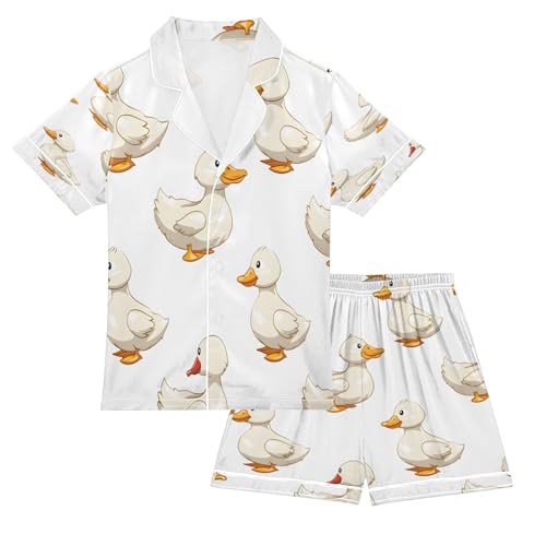 senya Pajama Sets Silky Button Down Nightwear Sleepwear Size 5-14 Years White Duck