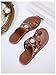 OYOANGLE Women's Boho Floral Embroidered Flat Sandals Toe Ring Leather Flip Flops Vacation Beach Thong Sandals Brown 8