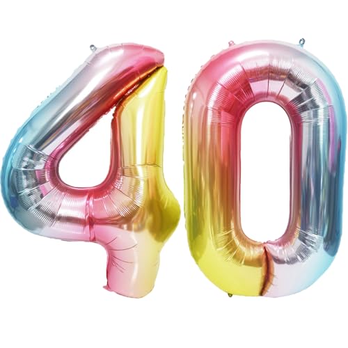 Image of Rainbow Number Balloons Birthday Balloons - Giant Number 40 Balloon 40 inch, Numbers Balloon Birthday Decorations, Rainbow Party Supplies for Baby Shower