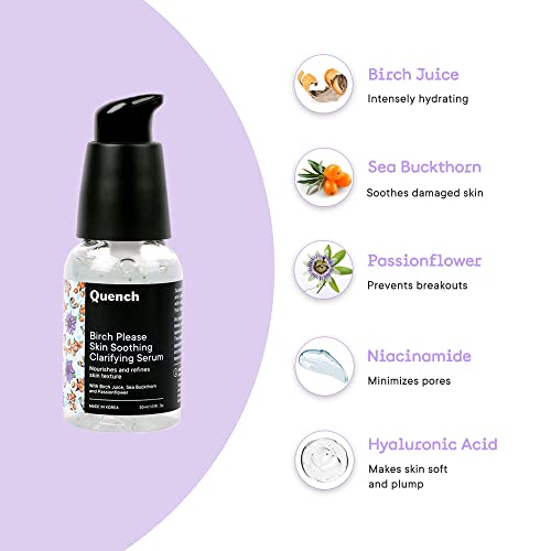 Image of QUENCH BOTANICS Skin Soothing Clarifying Serum With Hyaluronic Acid & Birch Juice Enzymes | Instantly Hydrates | Lightens Spots & Evens Out Skin Tone | Made In Korea (30Ml)